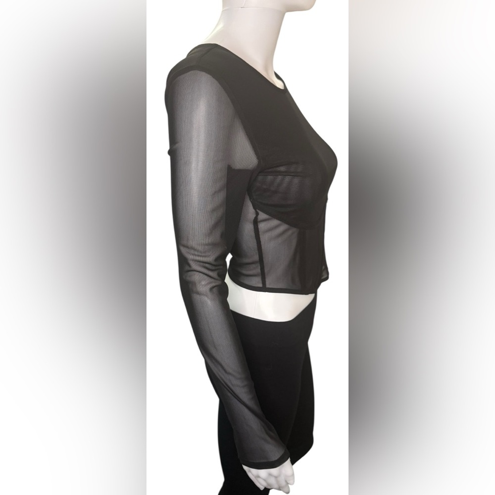 ASTR THE LABEL black sheer long sleeve crop top w/ boning Exposed Zip Size XS - Picture 8 of 14